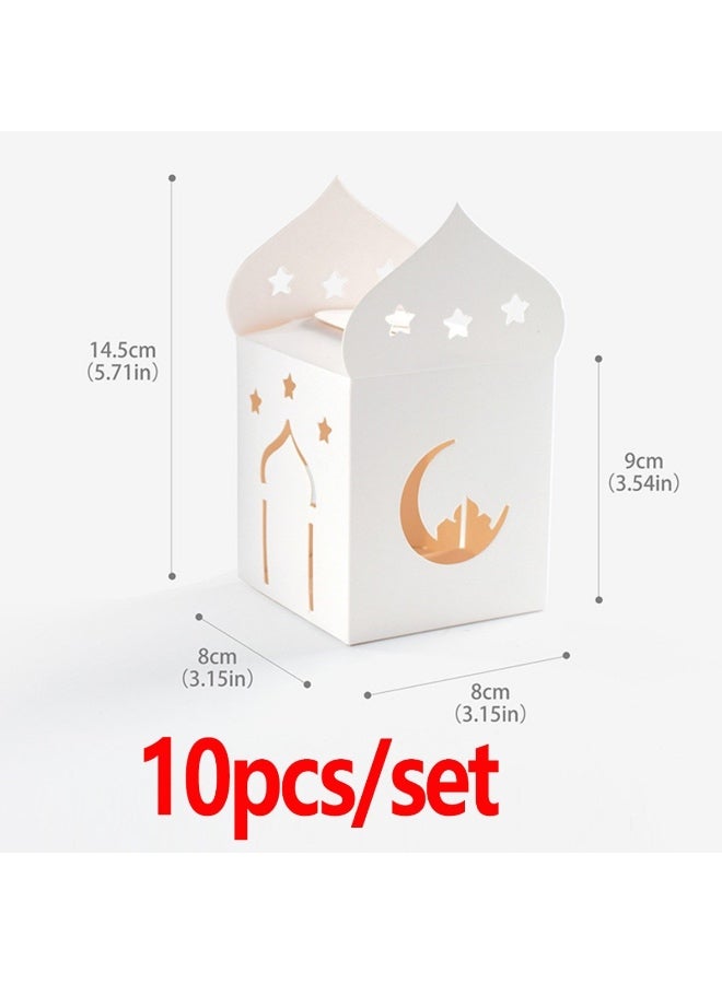 10 PCS Eid Mubarak Candy Box,Eid Mubarak Treat Gifts Boxes,Eid Mubarak Paper Gift Bag,Muslim Ramadan Favor Boxes,White Gold Snack Sugar Chocolate Goody Treat Bag,Muslim Islamic Party Supplies - Image 3